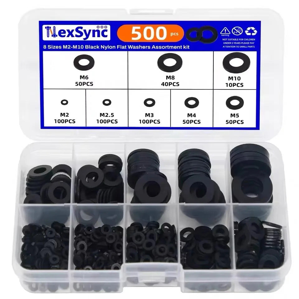 500 x BLACK NYLON WASHER M2 M2.5 M3 M4 M5 M6 M8 M10