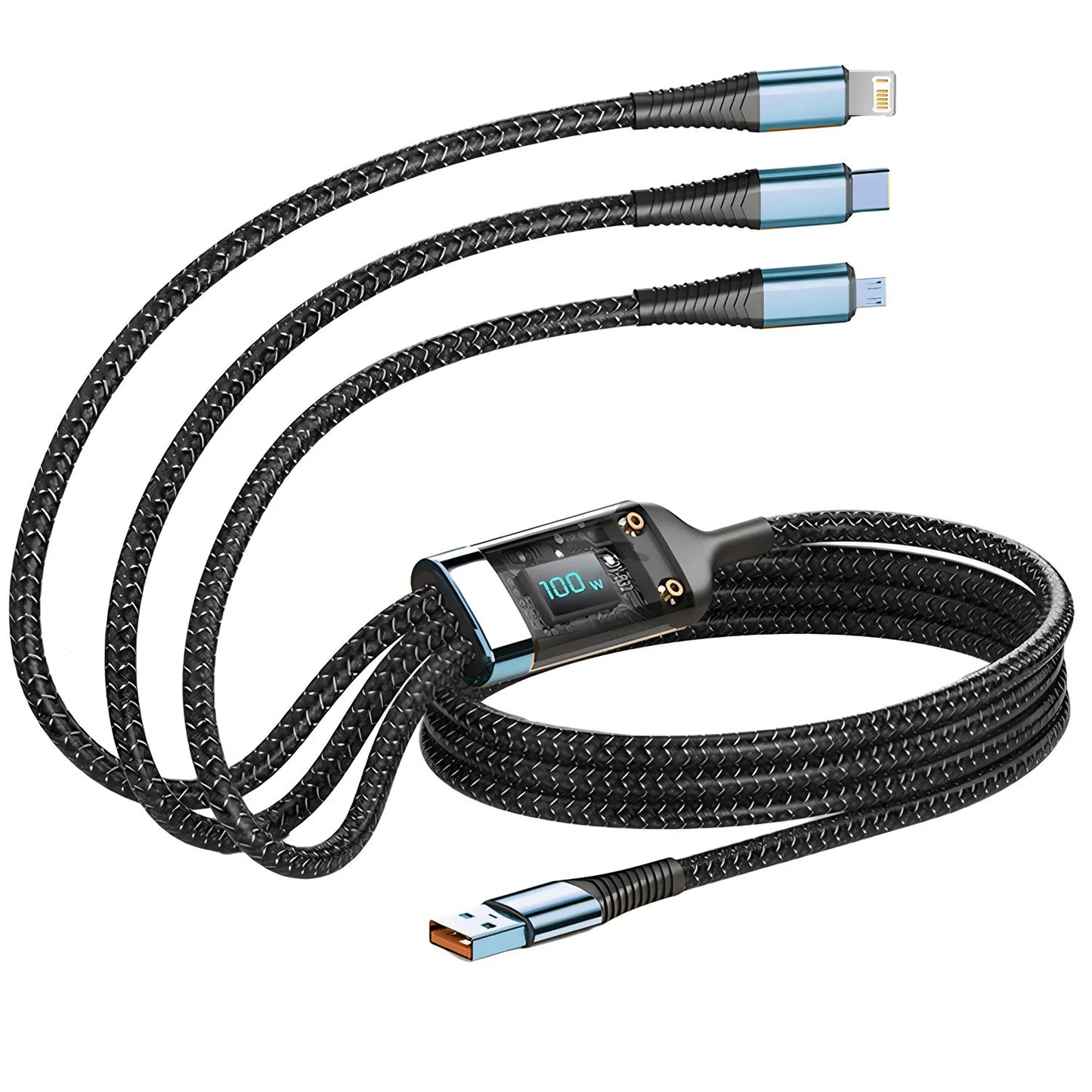 100w FAST CHARGING MULTI WAY CABLE, TYPE C MICRO USB LIGHTNING