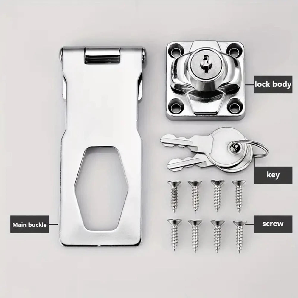 2.5 INCH KEYED LOCKING HASP STAPLE ZINC ALLOY SECURITY DOOR CABINET SHED LOCK SILVER
