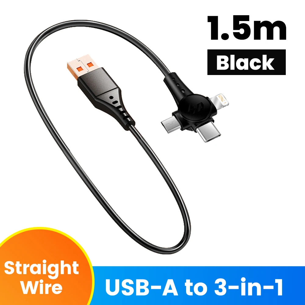 120w 3 in 1 USB MOBILE PHONE CHARGING CABLE 1.5m