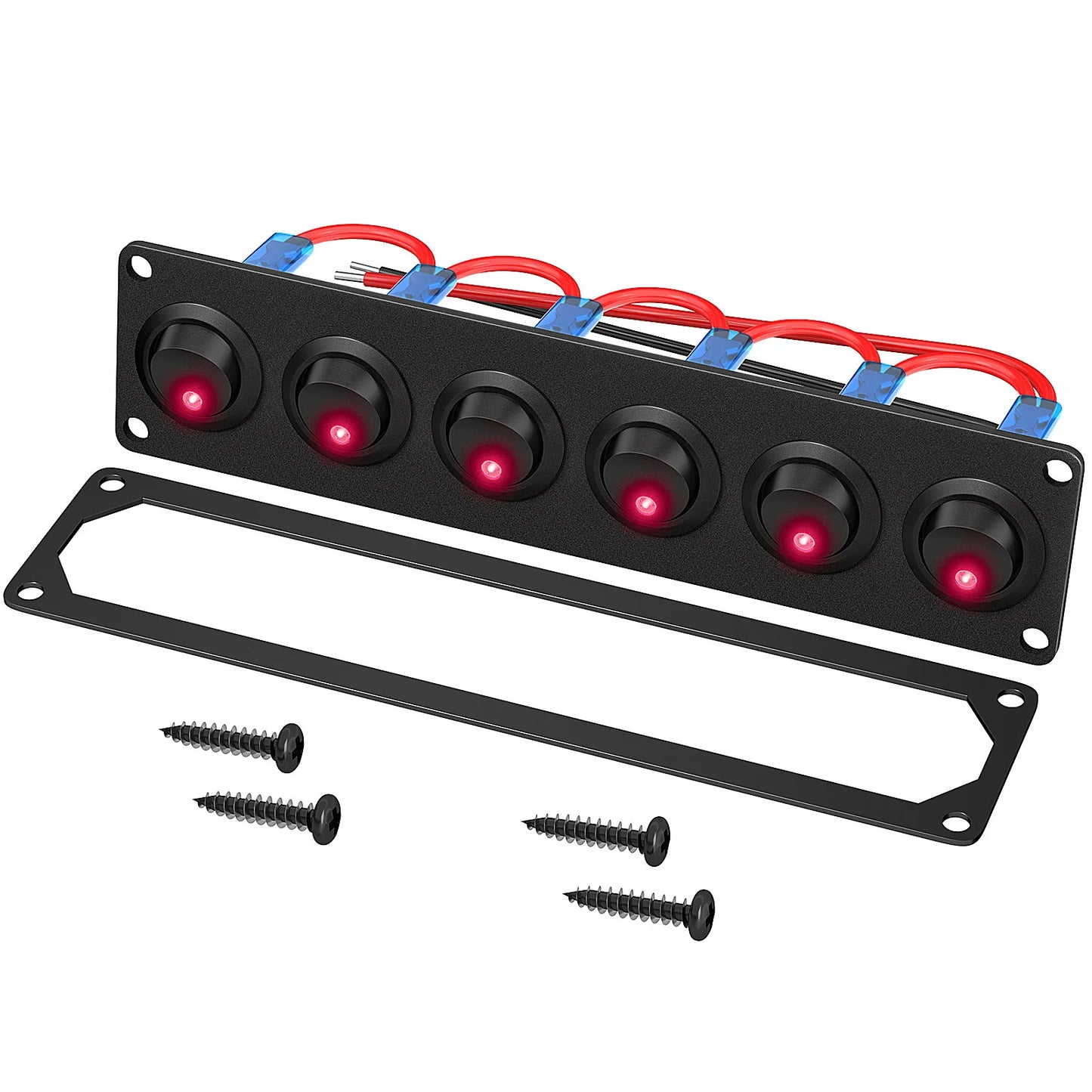 6 GANG SWITCH PANEL 12V, RED & BLUE LED