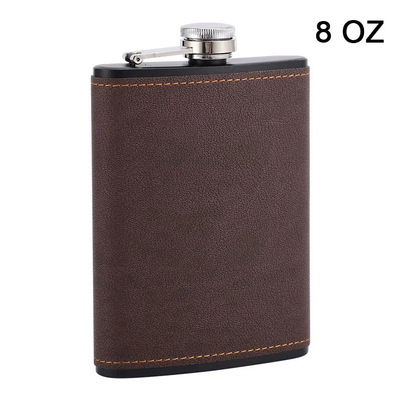 BROWN & GREY HIP FLASK 6oz 8oz STAINLESS STEEL