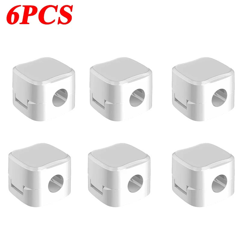 6 x MAGNETIC WIRE CLIP HOLDERS TIDYS BLACK & WHITE SELF ADHESIVE