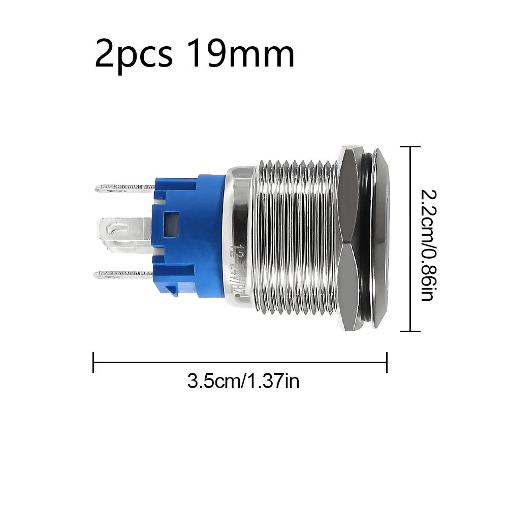 2 x METAL ON/OFF SWITCHES DC 12V/24V 4 PIN SPDT 16mm 19mm