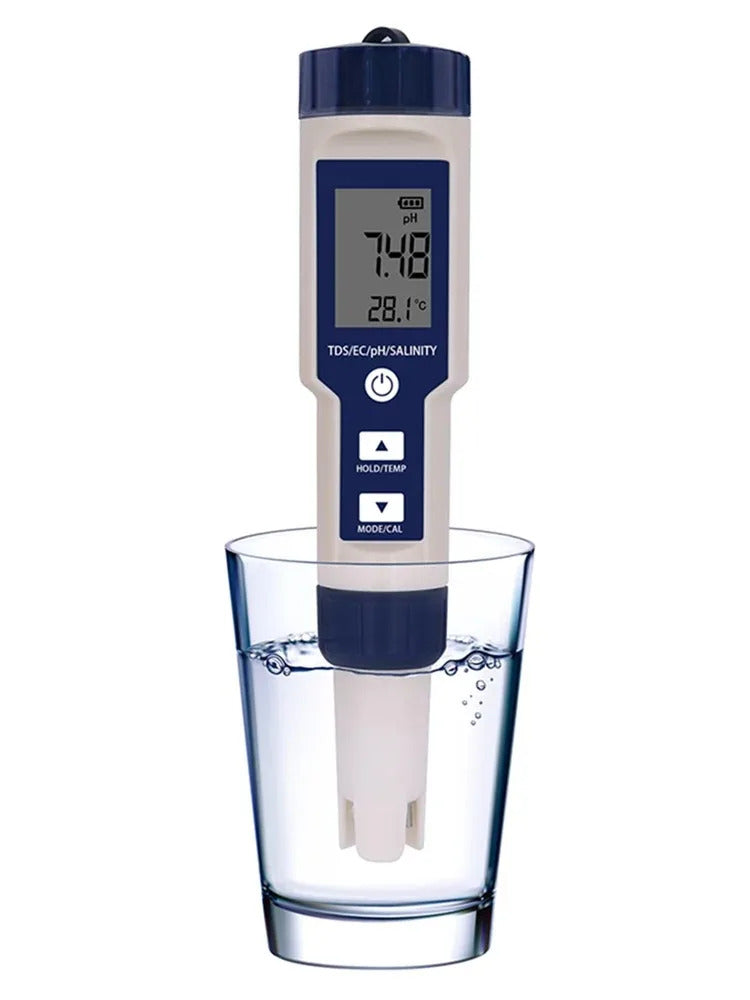 5 IN 1 DIGITAL WATER QUALITY TESTER PH TDS EC SALINITY TEMPERATURE METER
