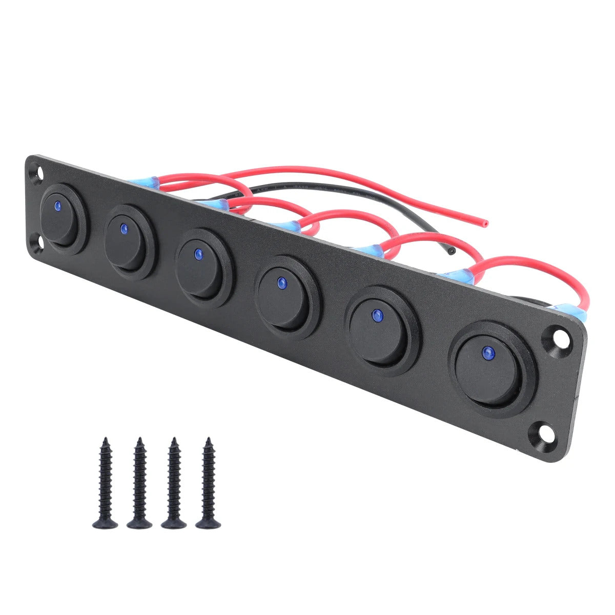 20A ALUMINIUM ROCKER SWITCH PANEL 1 2 3 4 5 6 SWITCHES 12V 3 PIN