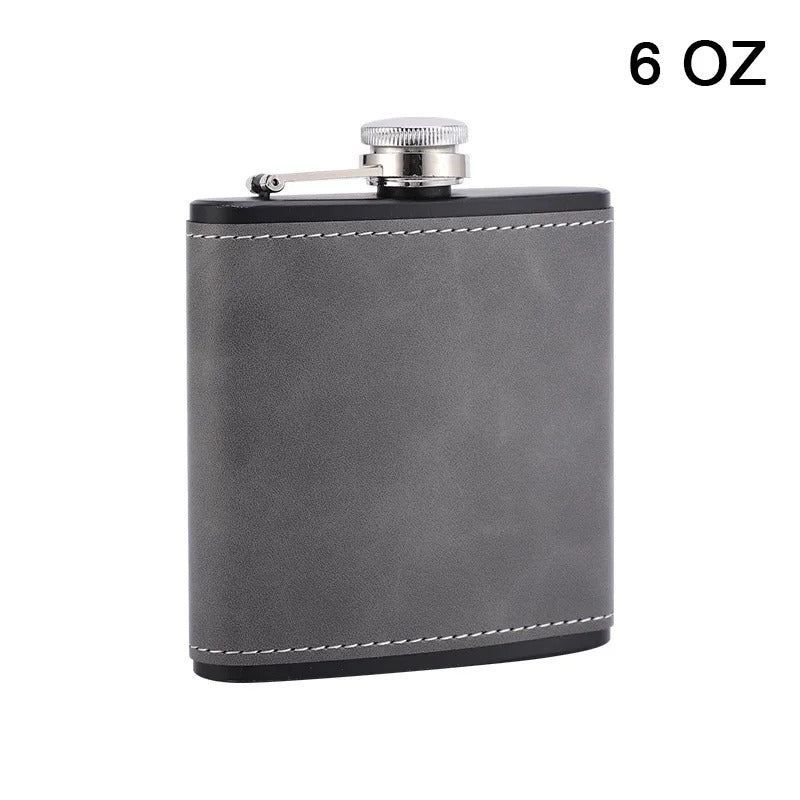 BROWN & GREY HIP FLASK 6oz 8oz STAINLESS STEEL