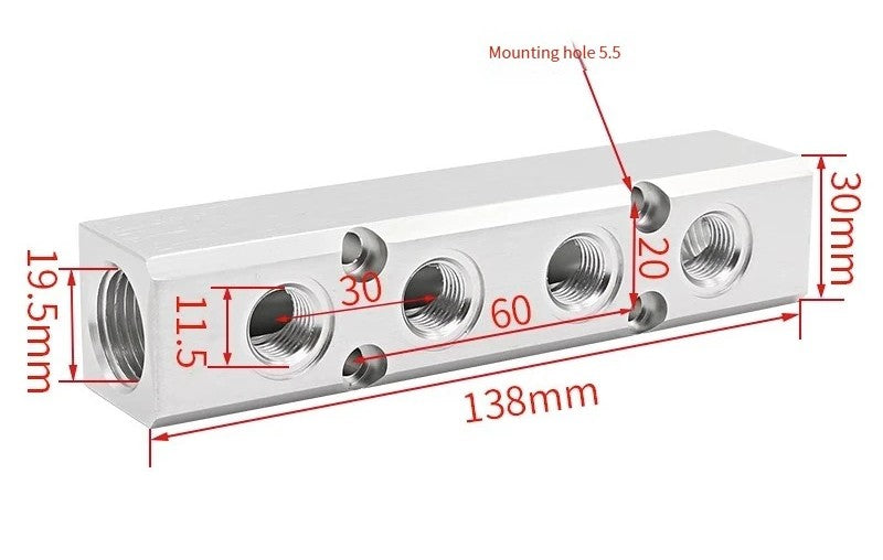 MANIFOLD BLOCK WITH HOSE CONNECTIONS 6 5 4 3 2 WAY