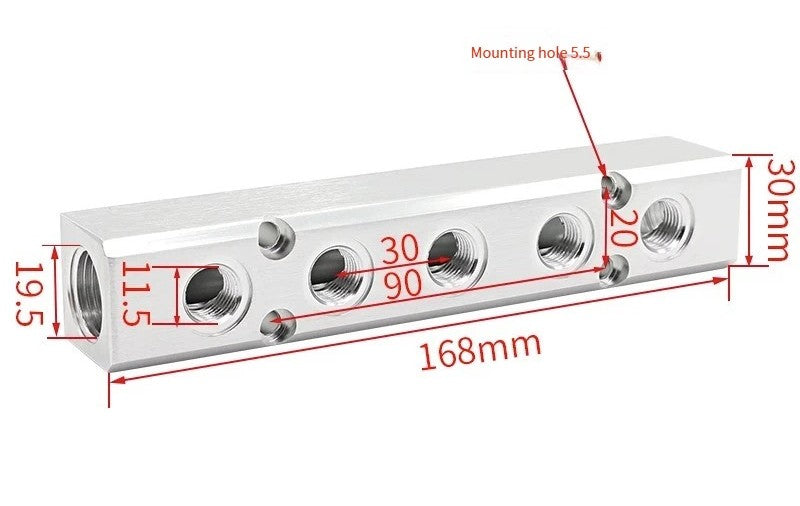 MANIFOLD BLOCK WITH TAPS 6 5 4 3 2 WAY