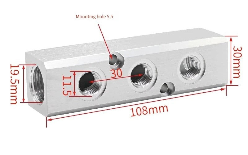 MANIFOLD BLOCK WITH HOSE CONNECTIONS 6 5 4 3 2 WAY