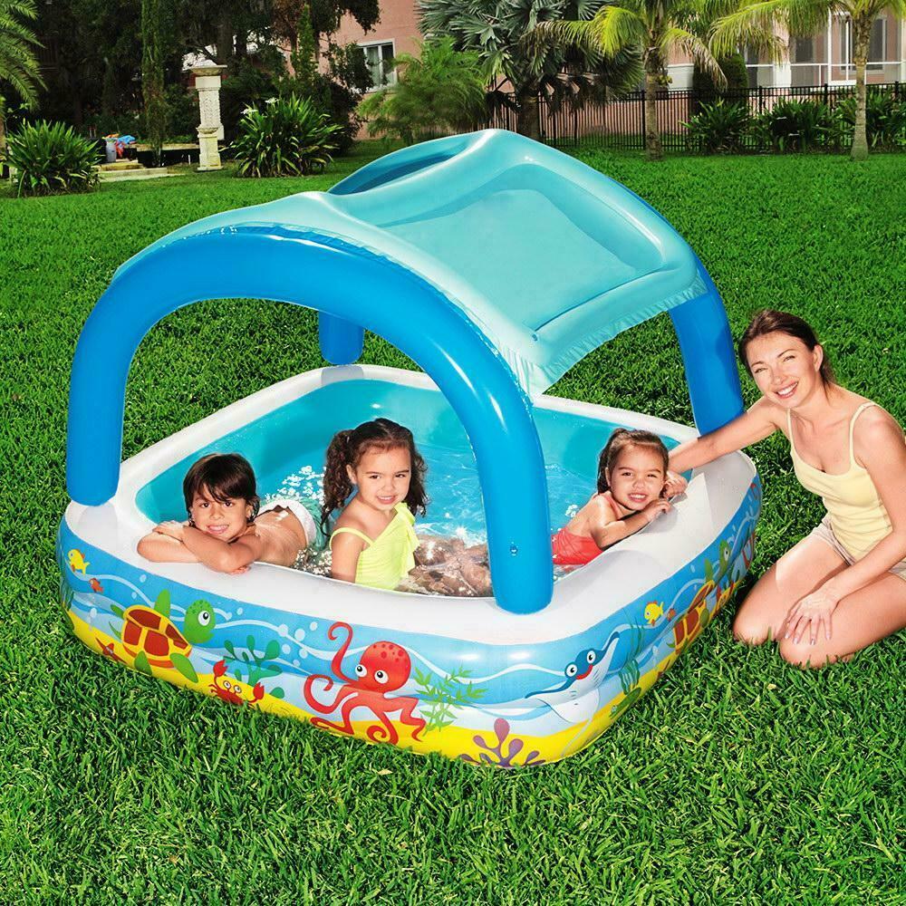 BESTWAY INFLATABLE KIDS PADDLING PLAY POOL 1.4m x 1.4m x 1.14m WITH CANOPY